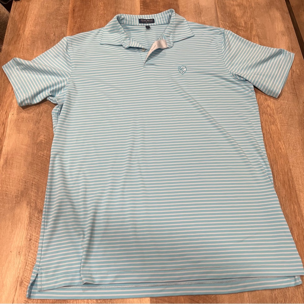 Peter Millar Light Blue Polo with White Stripes Size Large